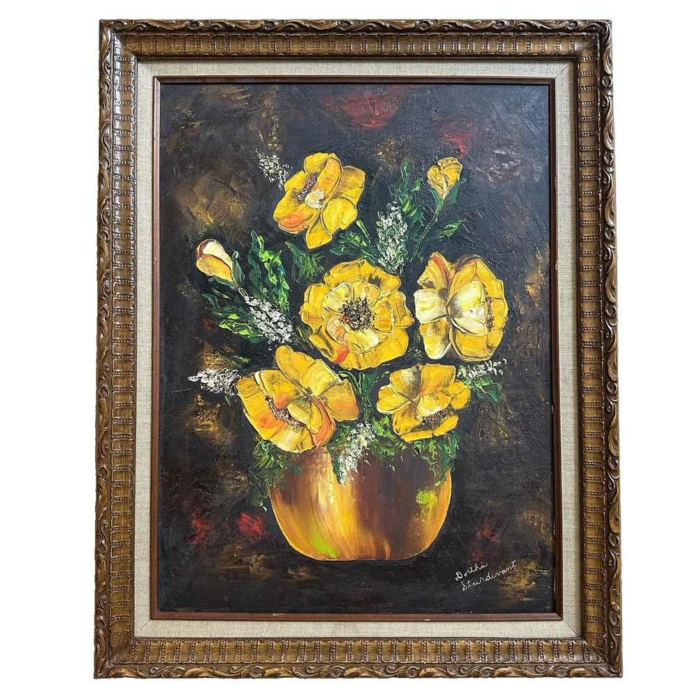 Original 1960s Floral Still Life Oil Painting Large Dortha Sturdivant Framed